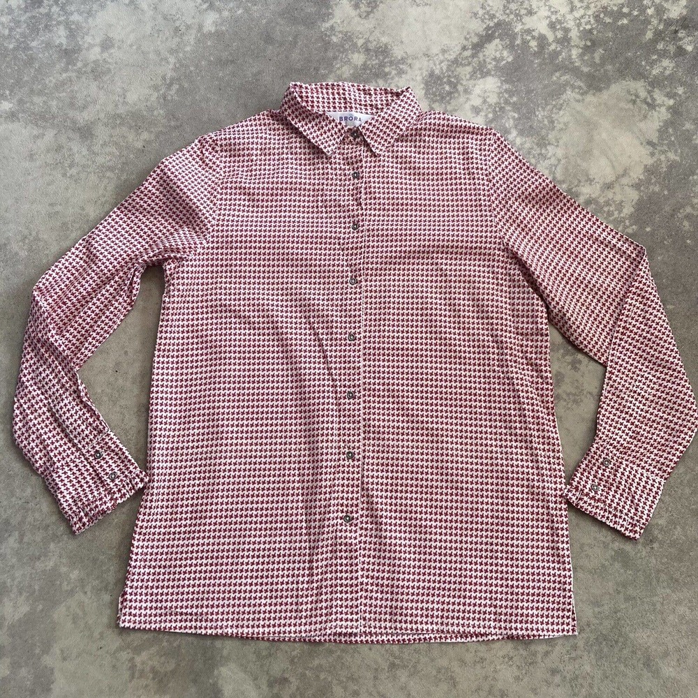 Brora Houndstooth Print Button Up Blouse Womens Size 12 Long Sleeve Cotton